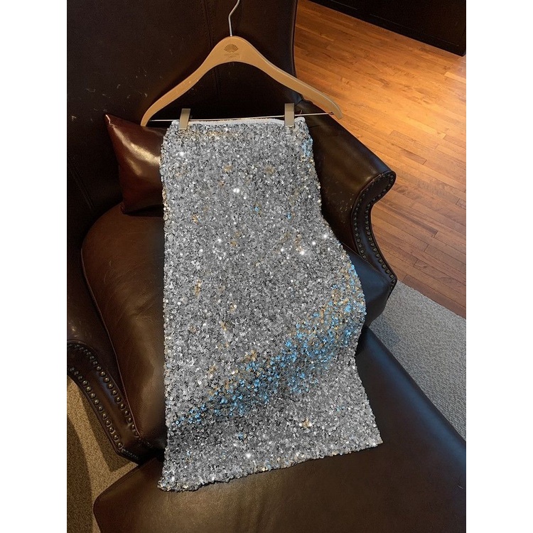 Chân Váy midi Lưng Cao Đính Kim Sa Lấp Lánh Thời Trang Mùa Thu Cho Nữ