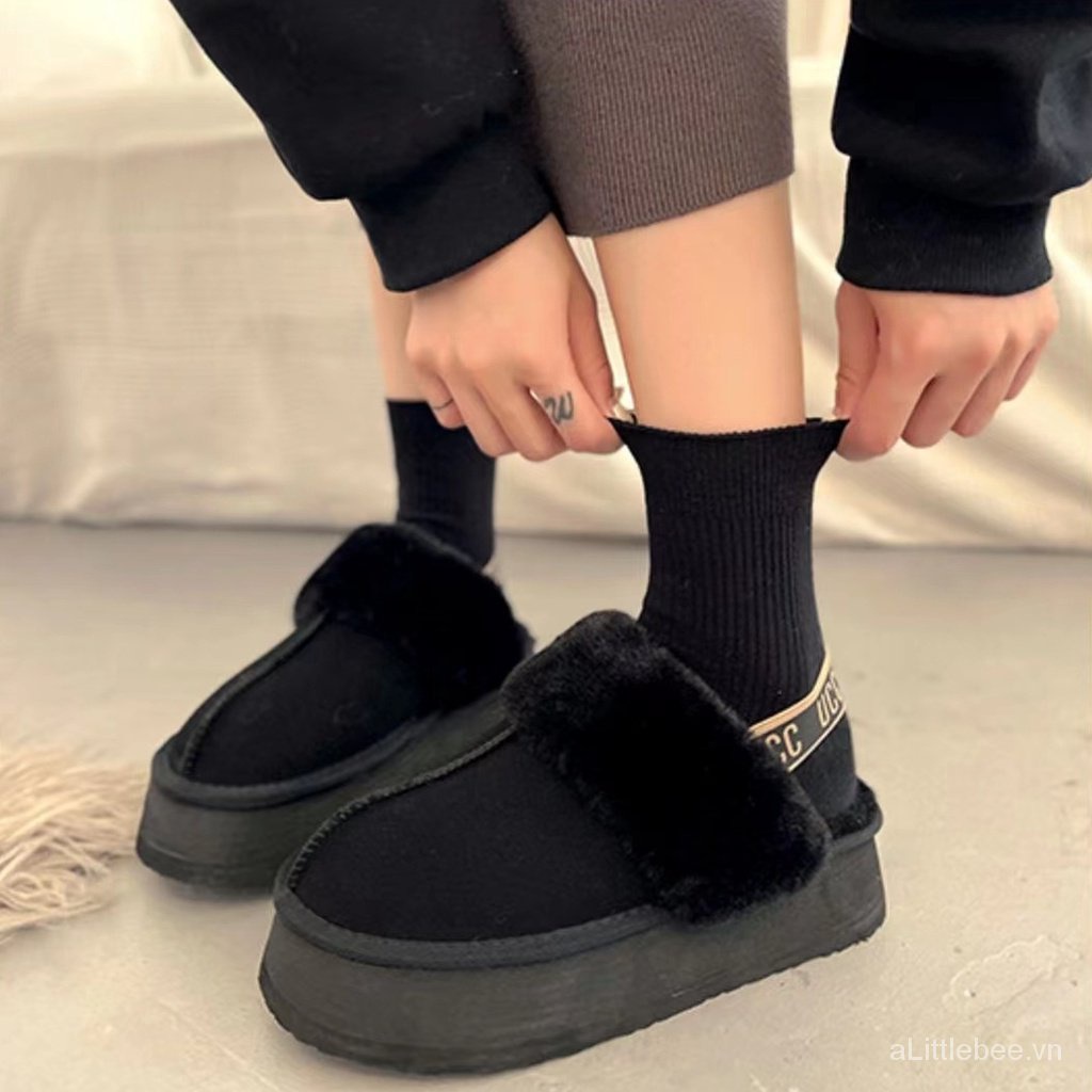 Dép Lông Cừu Bít Mũi Đế Dày Thời Trang Thu Đông Hàng Mới 2022 Dành Cho Bạn Nữ