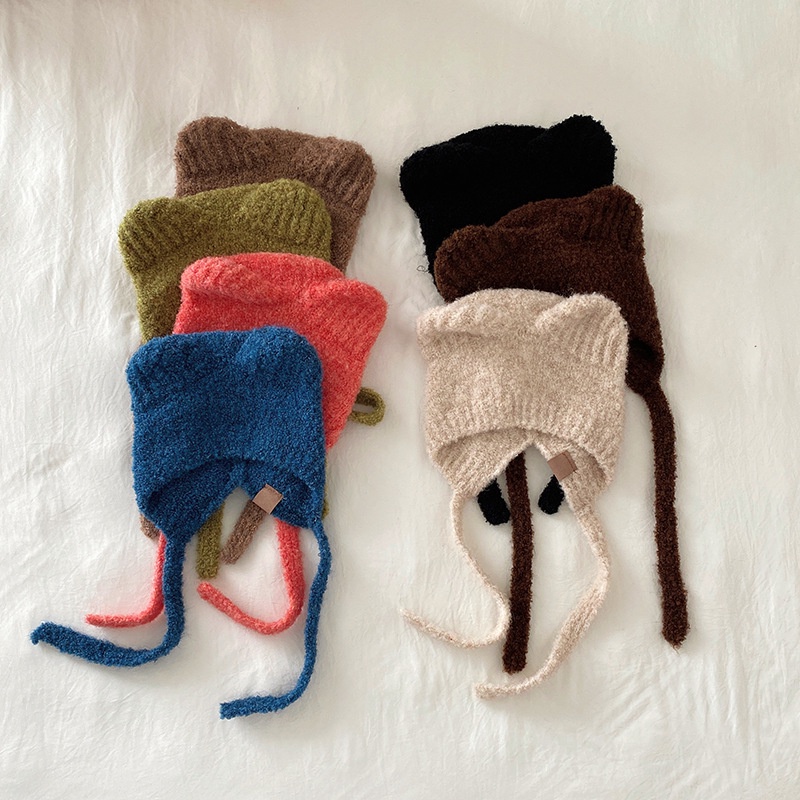 Mũ Len Dệt Kim Che Tai Chống Gió Ấm Áp Hình Tai Gấu Nhỏ Dễ Thương Phong Cách Hàn Quốc Cho Bé