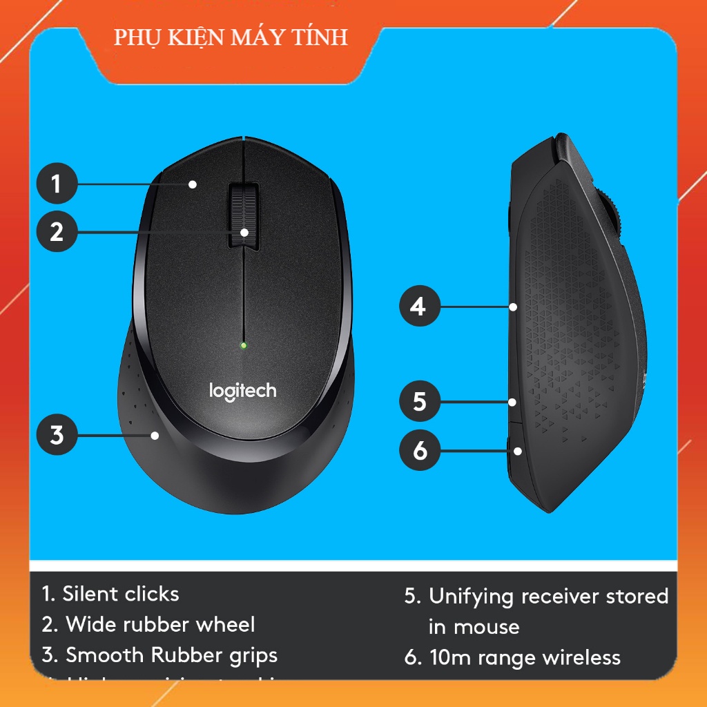 Chuột không dây Logitech M330 Silent Plus - Giảm ồn, USB, thuận tay phải, PC/ Laptop