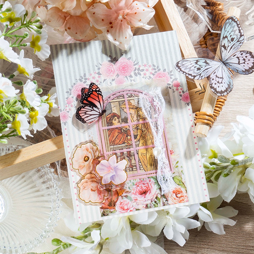 Set 40 Nhãn Dán pet Trong Suốt 4 Phong Cách vintage Trang Trí Sổ Tay diy