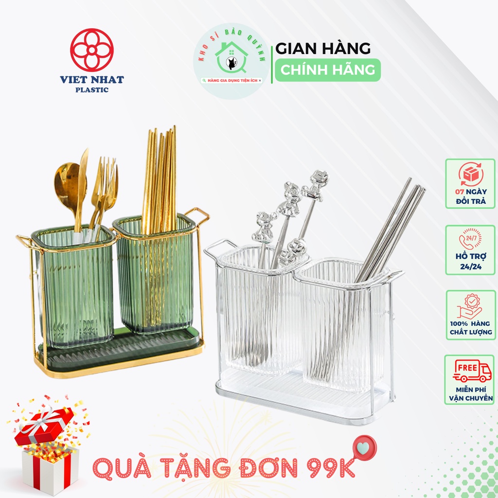 Ống đựng đũa muỗng MEKA 2 khay đựng khung kim loại có khay hứng nước phong cách Bắc Âu, ống đựng đũa nhựa Acrylic