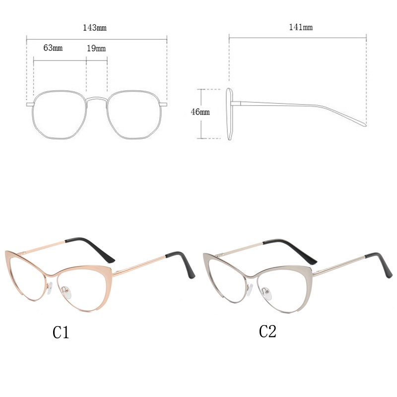 Kính Mát Mắt Mèo Gọng Kim Loại Chống Ánh Sáng Xanh Thời Trang Vintage Phương Tây Cho Nữ