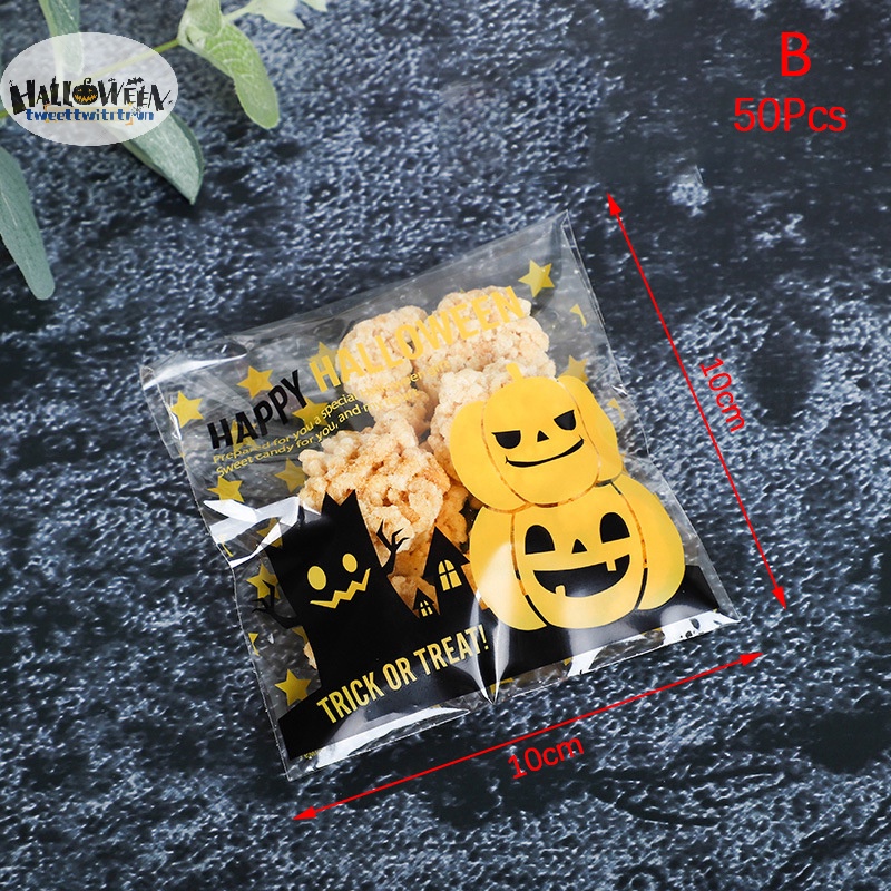 Set 50 Túi Đựng Kẹo / Bánh Quy Có Khóa Kéo Trang Trí Tiệc halloween trtr