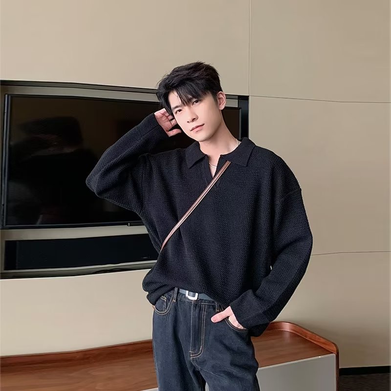 Áo sweater Cổ polo Dáng Rộng Thời Trang Xuân Thu Cao Cấp Cho Nam