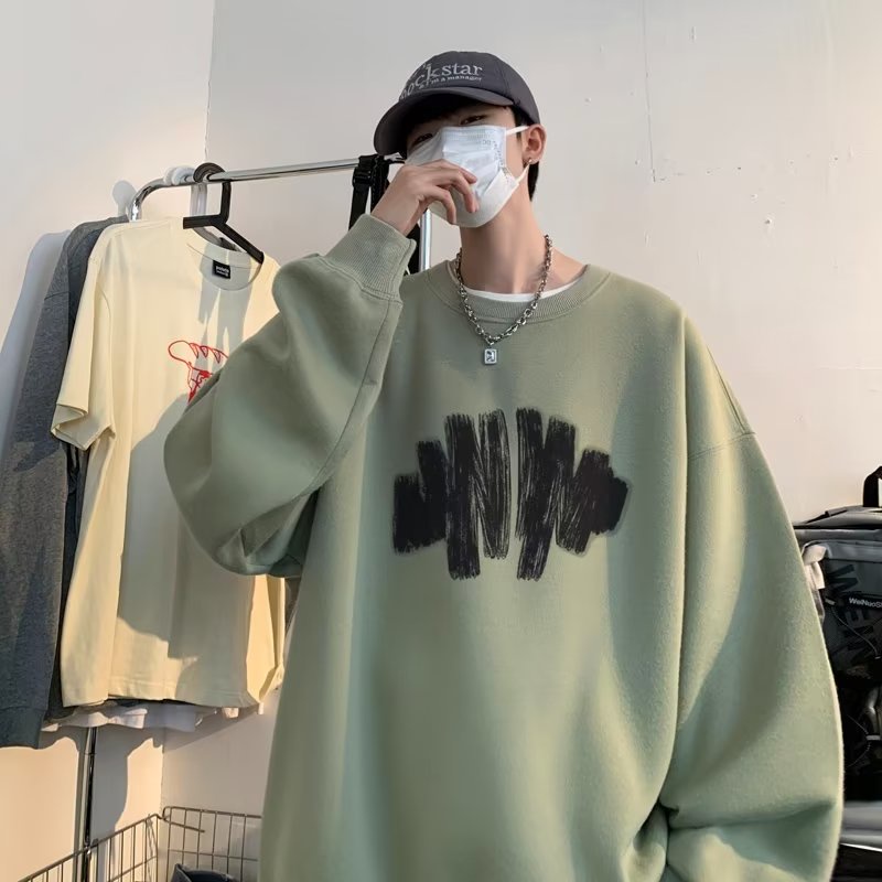 Áo sweater Tay Dài Cổ Tròn Dáng Rộng In Họa Tiết graffiti 8 Màu Thời Trang Mùa Thu Cho Nam
