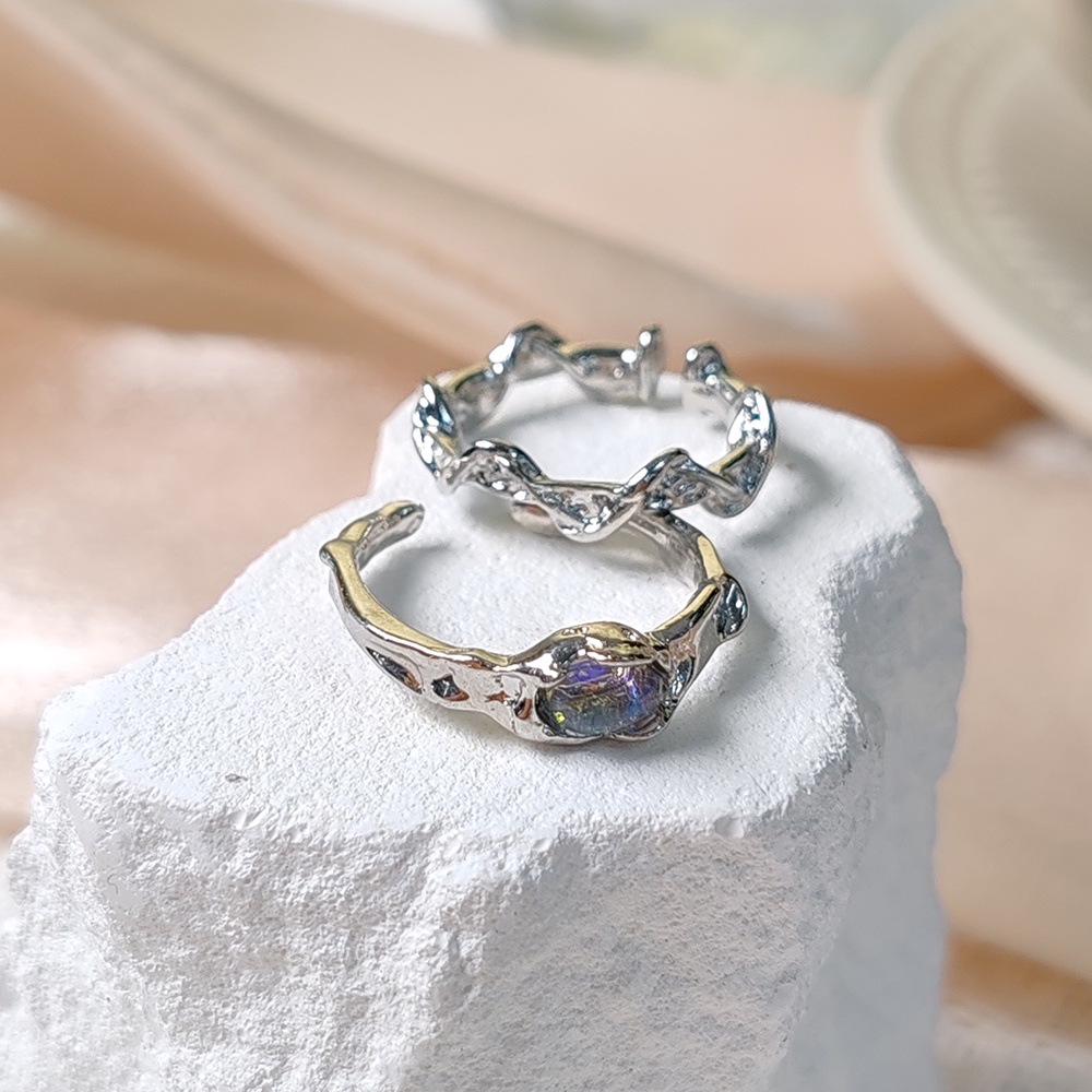 Nhẫn Mở y2k Khảm Đá Mặt Trăng Kiểu Dáng vintage Thời Trang Cho Nữ