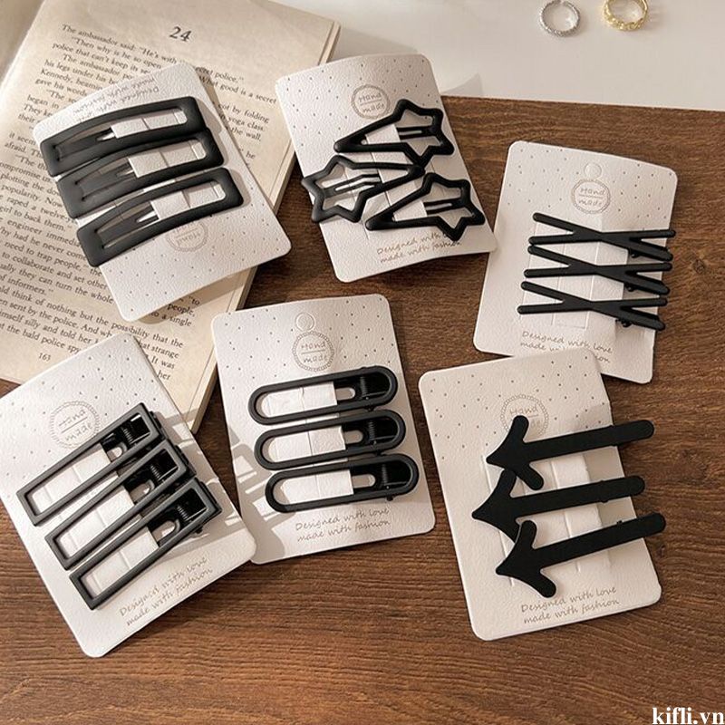 🌸🌸Bộ 3 Kẹp Tóc Hợp Kim Màu Đen Trơn Đơn Giản Cho Nữ