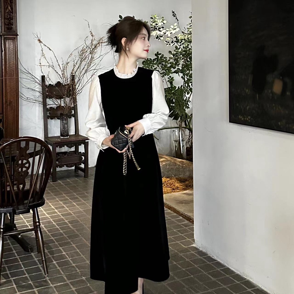 Đầm Nữ Tay Dài Giả Hai Lớp Phong Cách Thời Trang Mùa Thu 2023