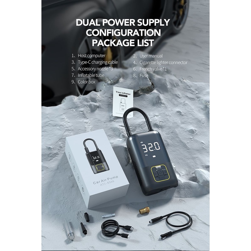 Bơm Lốp Điện Tử Thông Minh Không Dây LAMJAD Màn Hình Led, Máy Bơm Hơi Ô Tô Đa Năng Tự Ngắt Có Sạc Pin