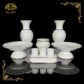  Bộ Thờ Cúng 2021 Bình Hoa  Lư Nhang  Dĩa Trái Cây Chung Nước  Bằng Sứ- Đồ Thờ Vạn Phúc 