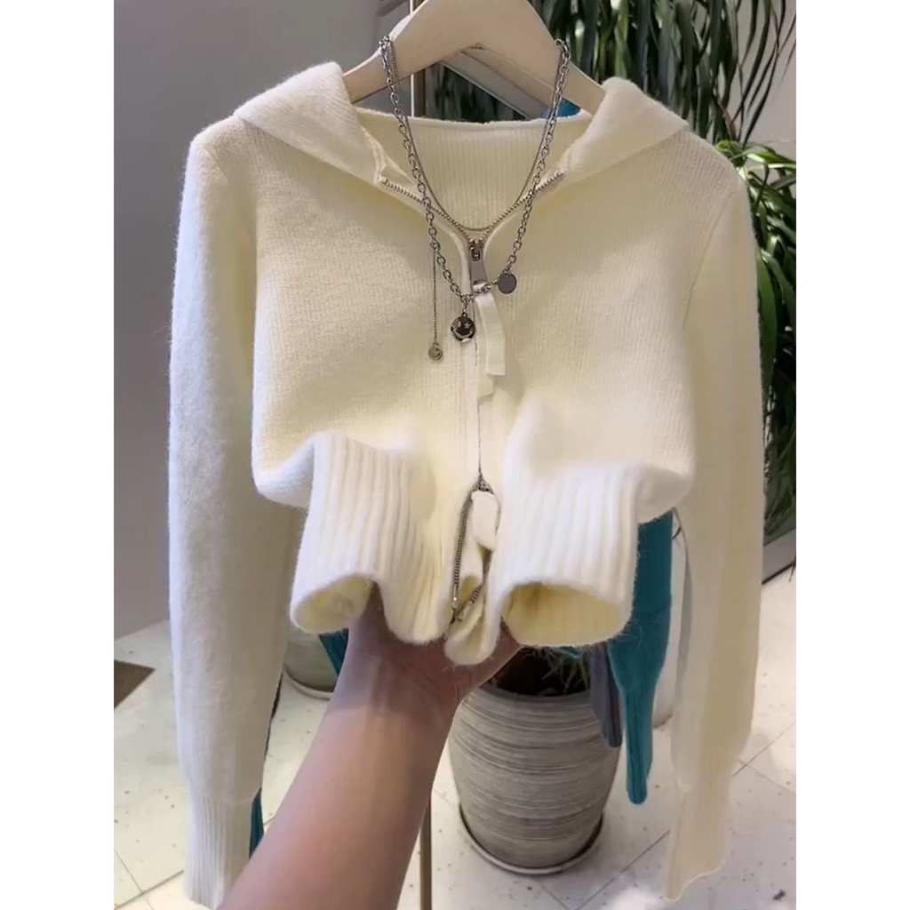 Áo Khoác cardigan Có Khóa Kéo Đôi Màu Trơn Thời Trang Thu Đông Phong Cách Châu Âu Cho Nữ