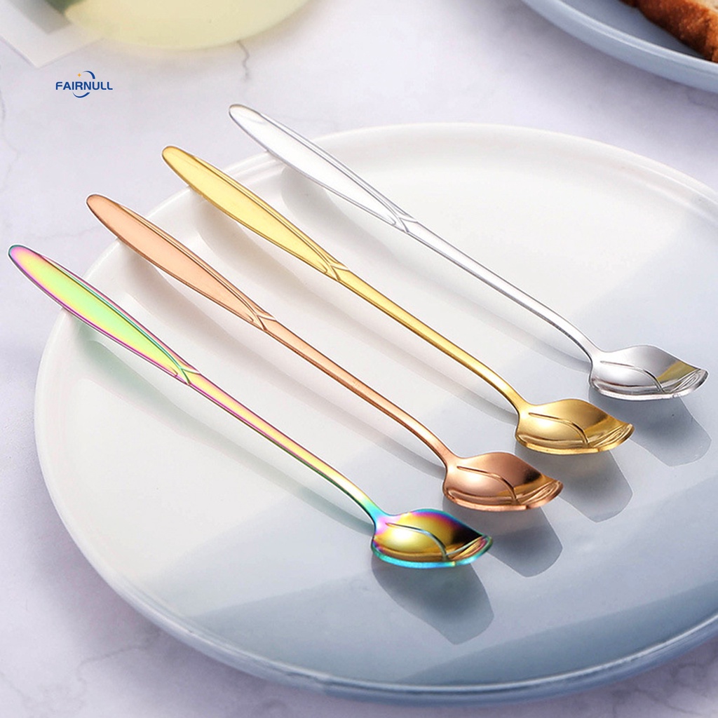 Fairnull Muỗng Cà Phê Tay Cầm Dài Bằng Thép Không Gỉ Cấp Thực Phẩm Thoải Mái Hình Hoa Hồng Cho Nhà Bếp