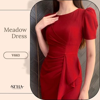 Váy thiết kế nhún eo tạo bồng vai chất liệu không nhăn, mềm mịn Meadow Dress V663 SUHA Fashion