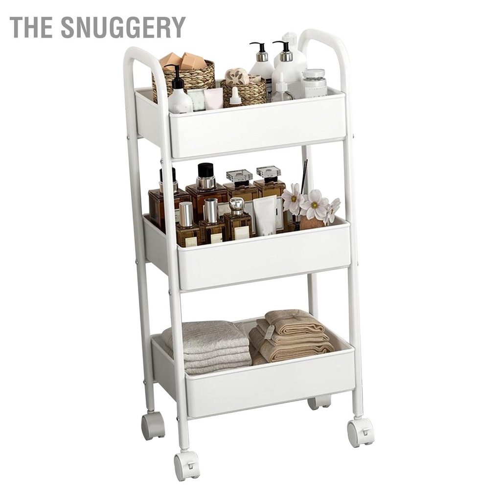 The Snuggery Xe đẩy tiện ích 3 tầng Giá để đồ đa năng có bánh xe cho phòng ngủ Nhà bếp Văn Ký túc xá