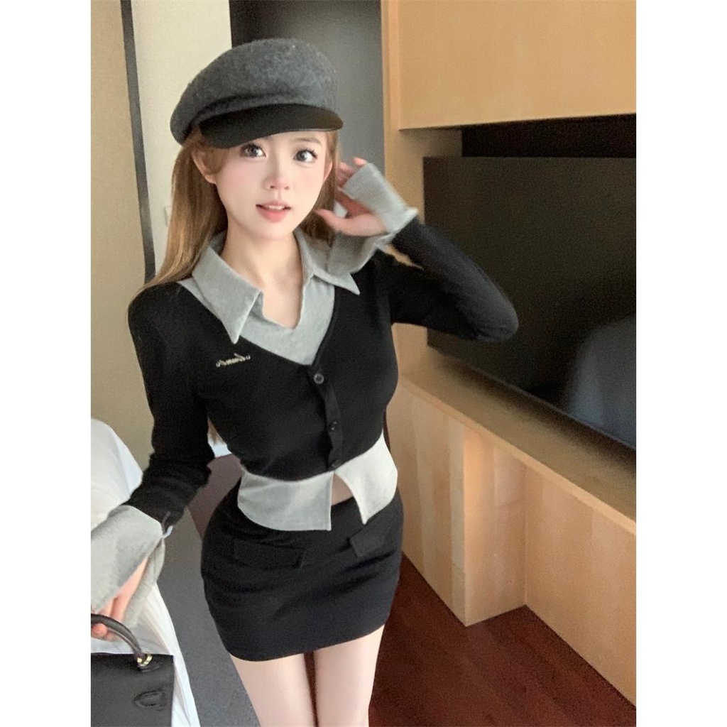 Bộ Áo Dài Tay + Chân Váy Lưng Cao Xinh Xắn Dành Cho Nữ