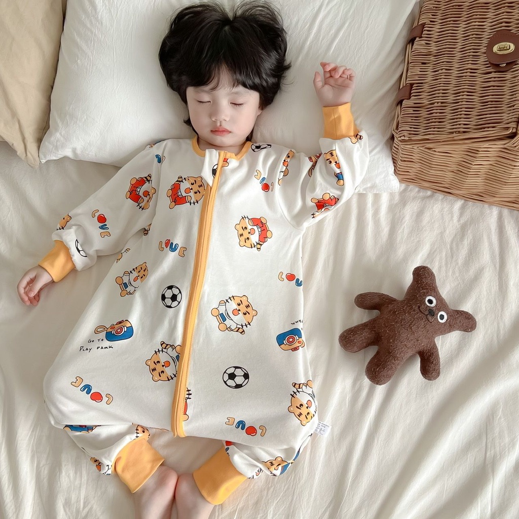 Túi Ngủ Tay Dài Có Khóa Kéo Chống Đá Họa Tiết Hoạt Hình Thời Trang Thu Đông Cho Bé