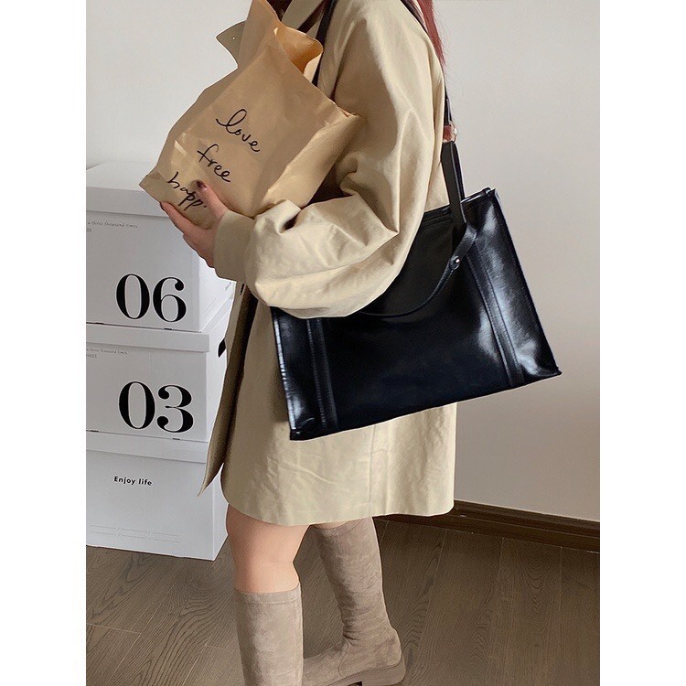 Túi tote đeo vai nữ da mềm hai màu mã mới t164 TIEMGIAYYEN3