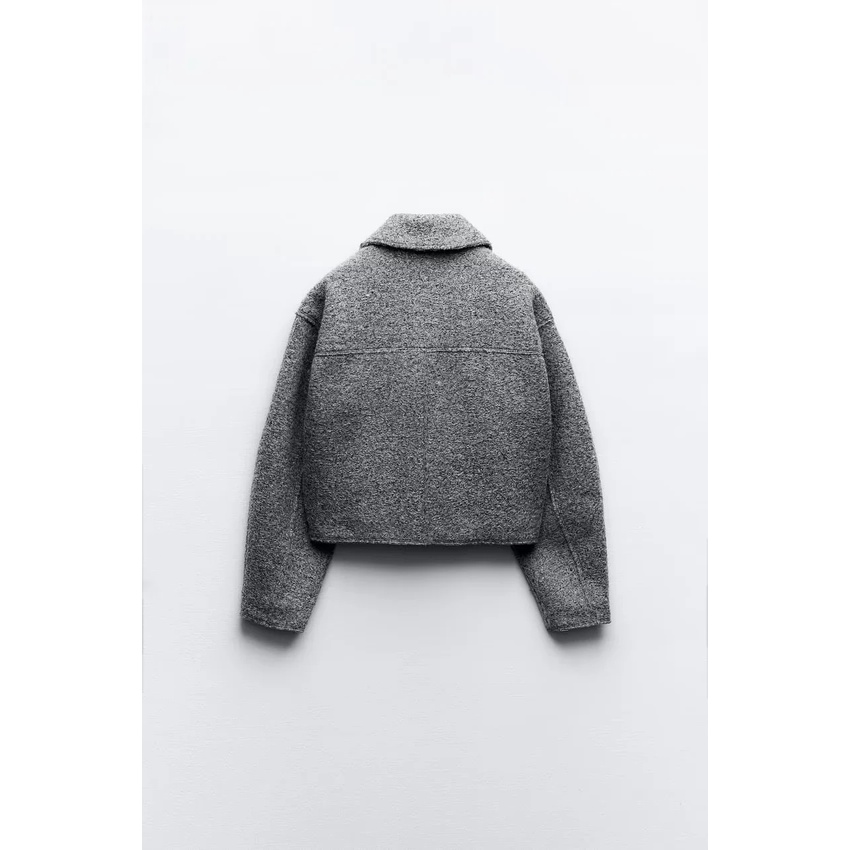 Zara Áo Khoác Len Tay Dài Dáng Rộng Phối Túi Lớn Thời Trang Thu Đông Cho Nữ 3046273