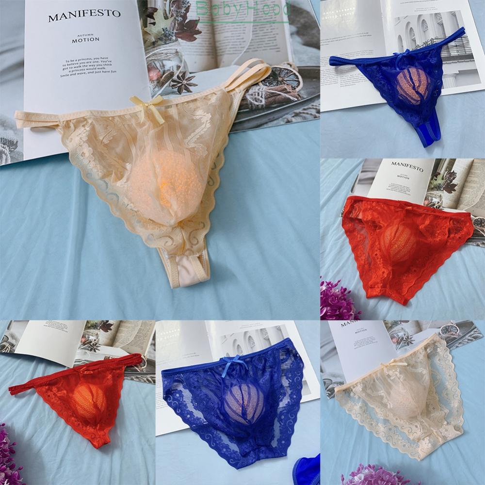 Men Sexy Lace Thong Briefs Underwear bikini pouch G string jockstrap See-through#BBHOOD