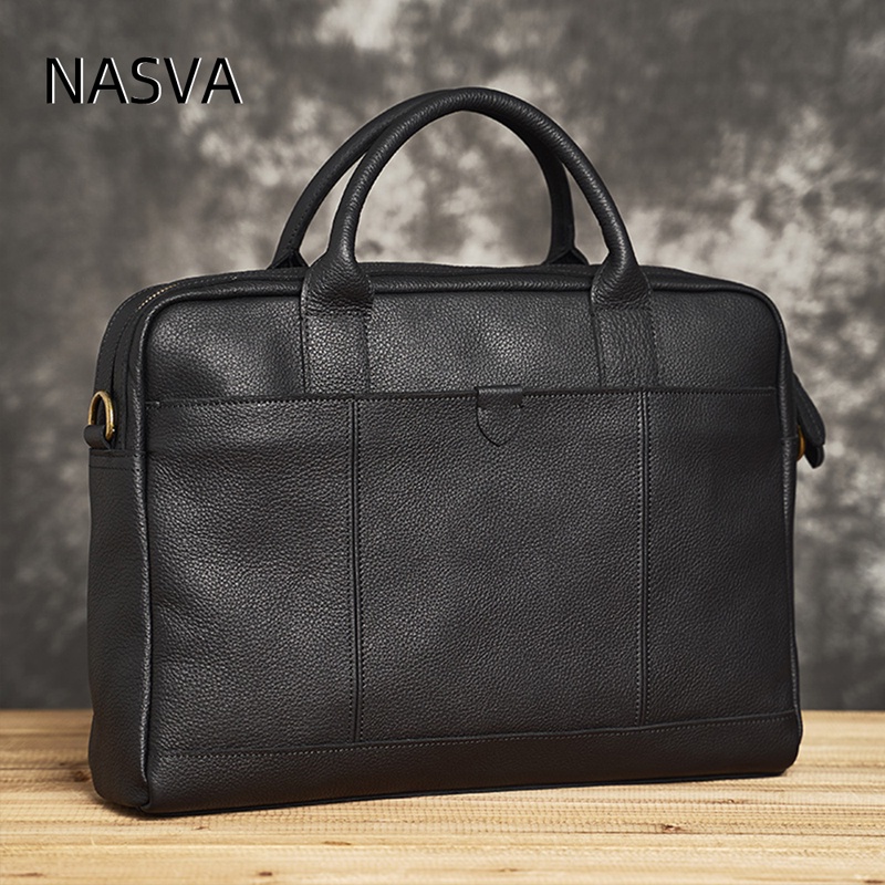 Nasva Phong Cách Mới Nam Da Thật Chính Hãng Cặp Túi Xách Công Sở Thường Ngày Lớp Đầu Tiên Da Bò Dung Tích Lớn Túi Máy Tính A4 Túi Messenger