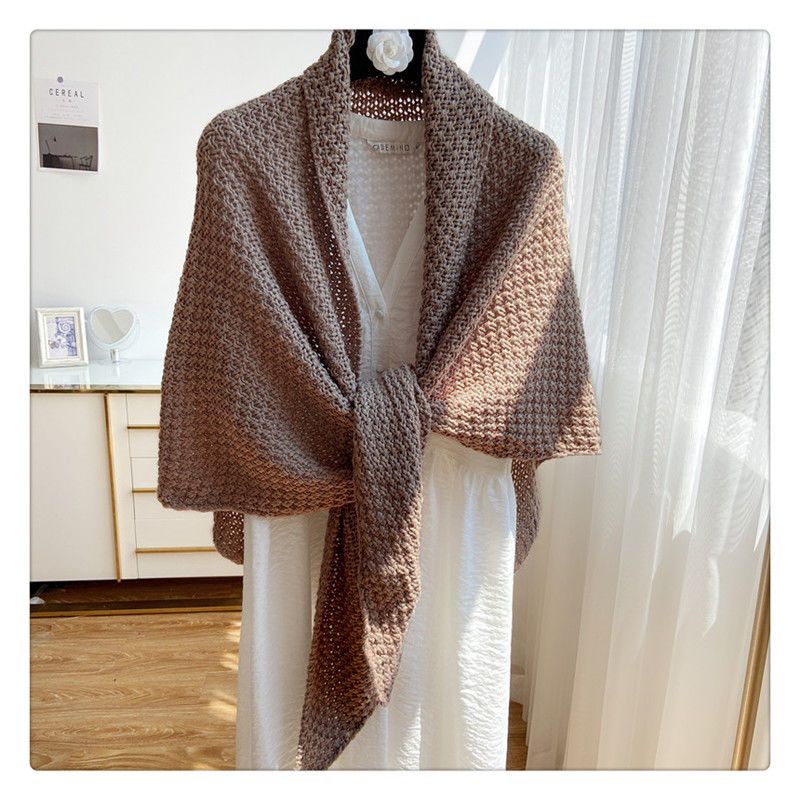 Khăn Choàng Dài Dệt Kim Bản Lớn Khoét Rỗng Phong Cách Hàn Quốc