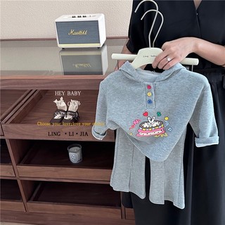Bộ Đồ Thể Thao Tay Dài Dáng Rộng In Hoạt Hình Kiểu Hàn Quốc Thời Trang Thu Đông Cho Bé Gái