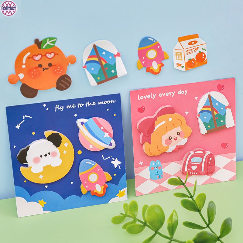 Ballteset💜Bộ 3 Note 60 Tờ Giấy Ghi Chú Màu Dễ Thương