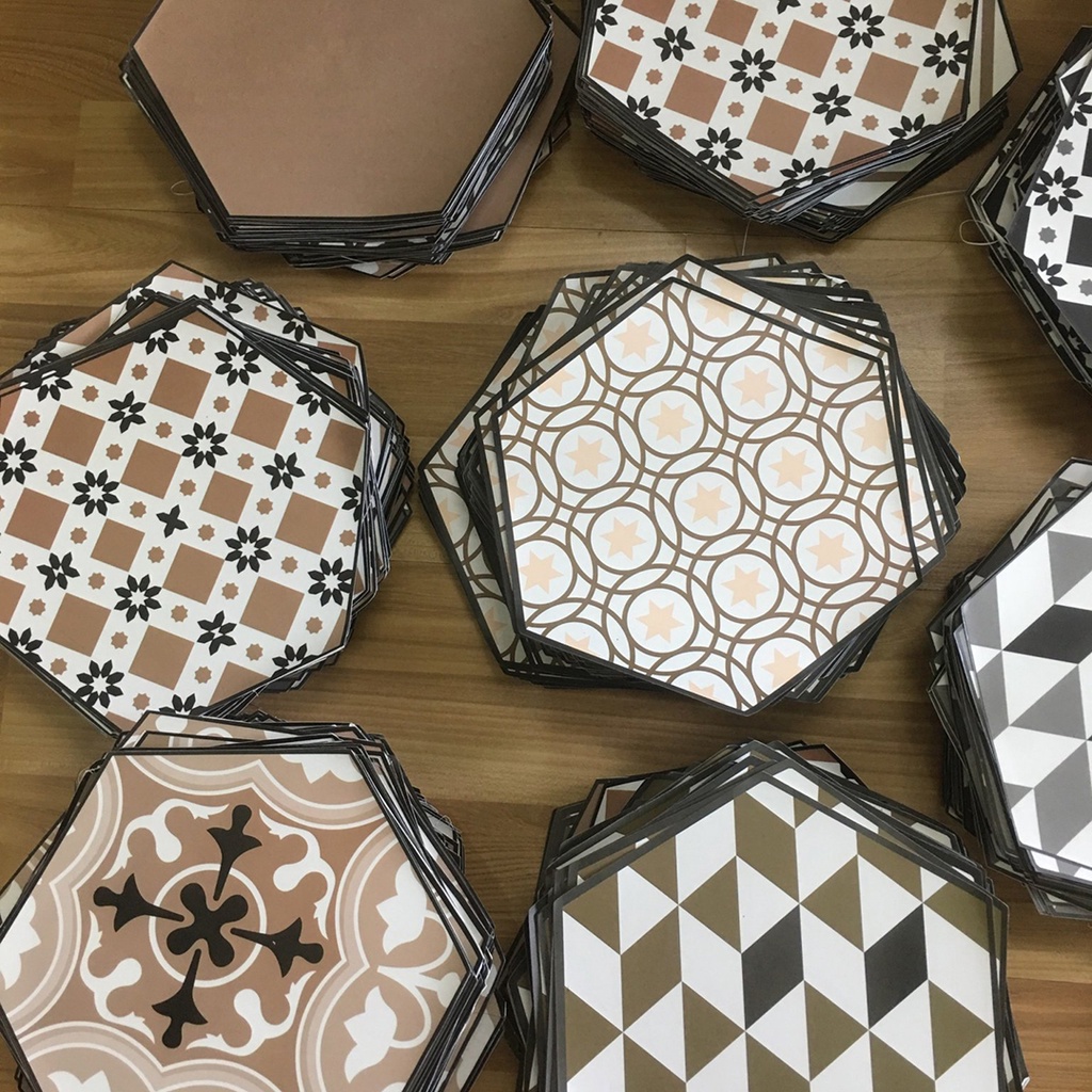 Decal gạch bông ô lẻ hình lục giác hình vuông decor nhà cửa chống nước