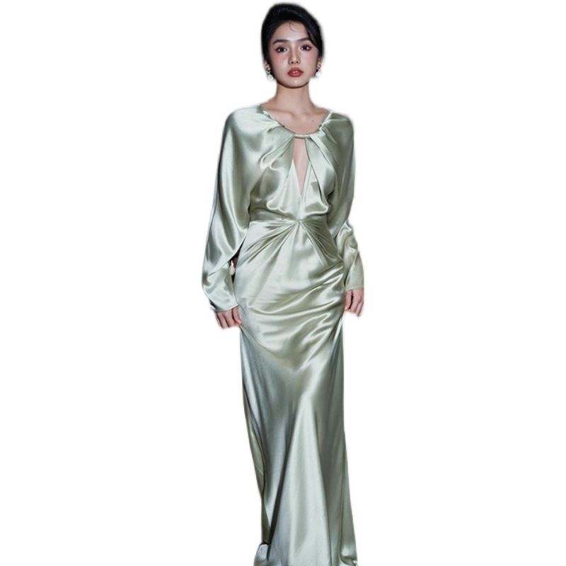 Thời Trang Đầm satin Cao Cấp Dáng Dài Phong Cách Pháp Cổ Điển Sang Trọng Dành Cho Nữ
