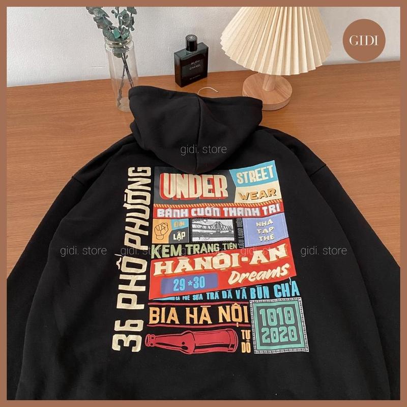Áo Khoác Nỉ Hoodie HANOI 2 Màu ĐEN/TRẮNG Form Rộng Unisex Nam Nữ