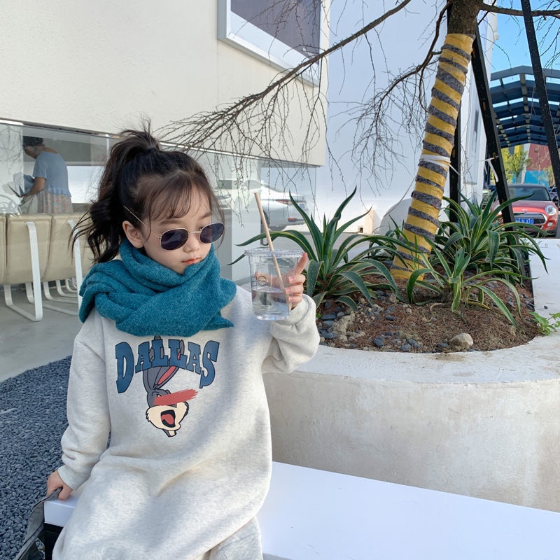 Momo Đầm sweater Dáng Rộng Phong Cách Hàn Quốc Thời Trang Thu Đông Xinh Xắn Cho Bé Gái