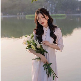 Set áo dài cách tân sẻ tà đính cúc siêu xinh . Áo dài nữ may sẵn