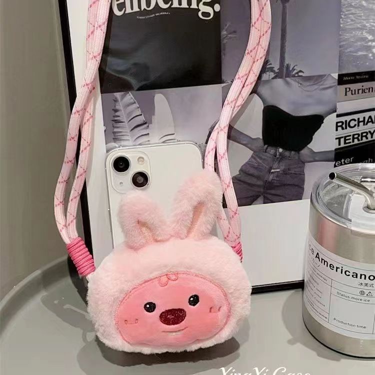 Dây Đeo Điện Thoại Bện Họa Tiết Hoạt Hình Màu Hồng ere1 Dễ Thương