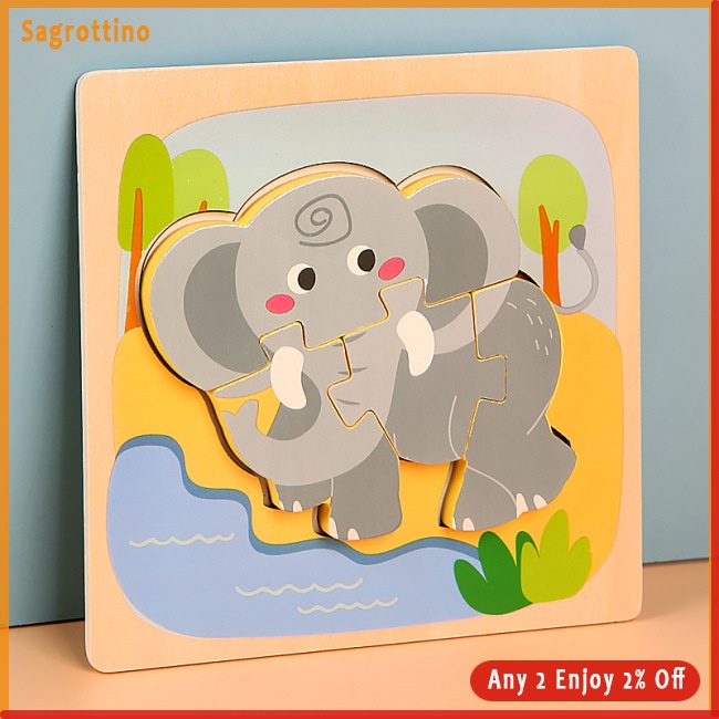 Sag Đồ Chơi Lắp Ráp Hình Động Vật Hoạt Hình Ba Chiều Bằng Gỗ Dành Cho Trẻ Em