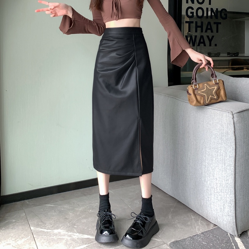 Lisynn Chân Váy Da pu Lưng Cao Xẻ Tà Hai Bên Không Đều Thời Trang Chuyên Nghiệp Cho Nữ