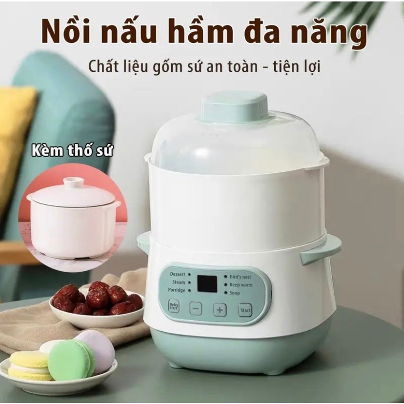 Nồi nấu cháo chậm, nồi hầm chậm hẹn giờ bát sứ 1-2 tầng,Nồi đa năng hấp,hầm, chưng cách thủy dễ sử dụng