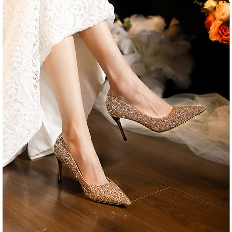 Giày Cao Gót Mũi Nhọn Đính Kim Sa Thời Trang size 34-39