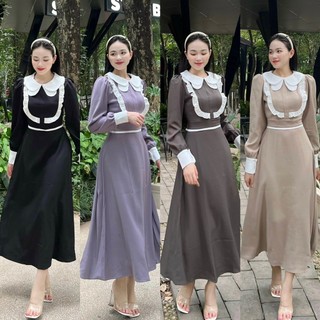 [MÃ  MB67 ] Đầm maxi  tiểu thư cổ bèo xinh xắn