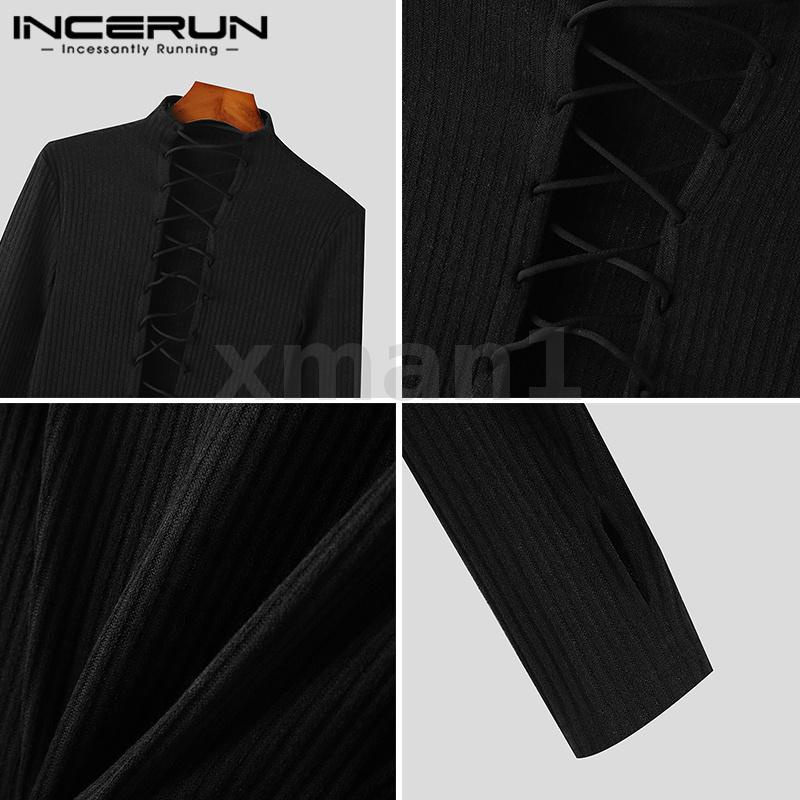 Xman Áo Thun Tay Dài Khoét Lỗ Hở Ngón Phối Dây Rút Phong Cách vintage Thời Trang Cho Nam