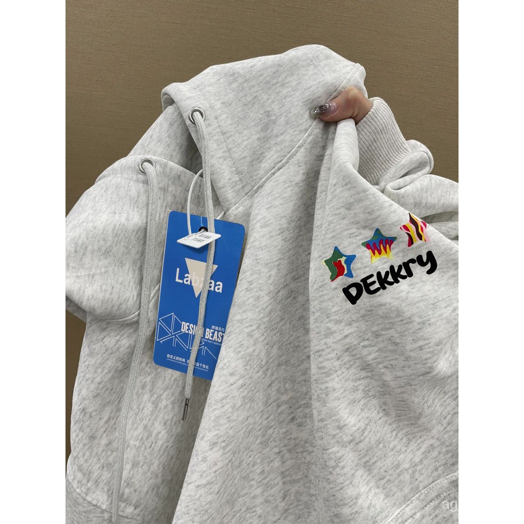 Áo Hoodie Dáng Rộng In Họa Tiết Ngôi Sao Thời Trang Thu Đông Cho Nam Và Nữ