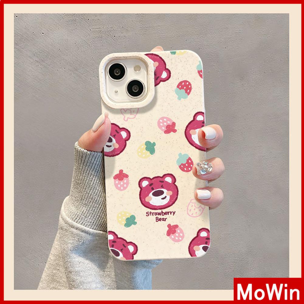 Ốp lưng iPhone 15 Pro Max Vỏ iPhone Màu Trắng Thân Thiện Với Môi Trường Vỏ Mềm Bảo Vệ Camera Chống Sốc Phim Hoạt Hình Dễ Thương Gấu Dâu Tương Thích Với iPhone 14 13 Pro Max 12 11 XR XS 7