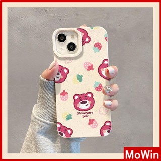 Ốp lưng iPhone 15 Pro Max Vỏ iPhone Màu Trắng Thân Thiện Với Môi Trường Vỏ Mềm Bảo Vệ Camera Chống Sốc Phim Hoạt Hình Dễ Thương Gấu Dâu Tương Thích Với iPhone 14 13 Pro Max 12 11 XR XS 7