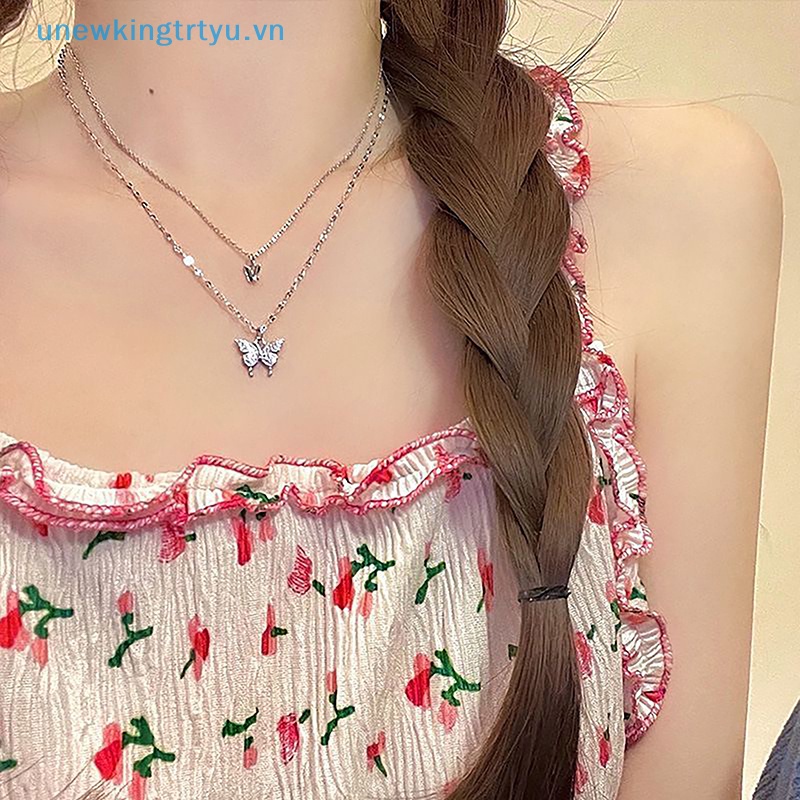 Vòng cổ Hai Lớp Hình Bướm Lấp Lánh Thời Trang Cho Nữ