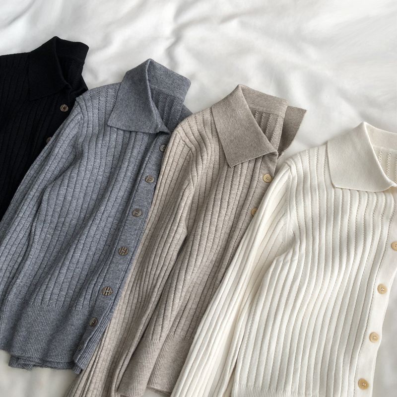 Áo cardigan Dệt Kim Màu Trơn Dáng Ôm Dài Một Hàng Nút Thời Trang Hàn Quốc Mới 2023