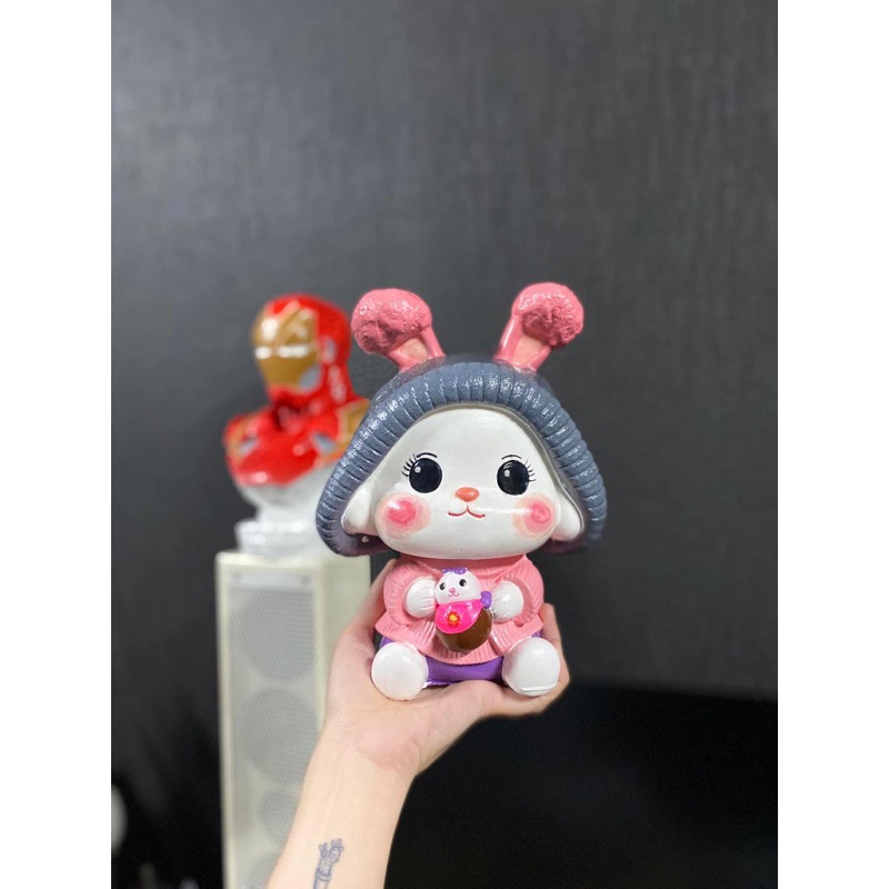 Tượng Tô Màu THỎ ĐÁNG YÊU ĐEO KÍNH size lớn 18-24cm