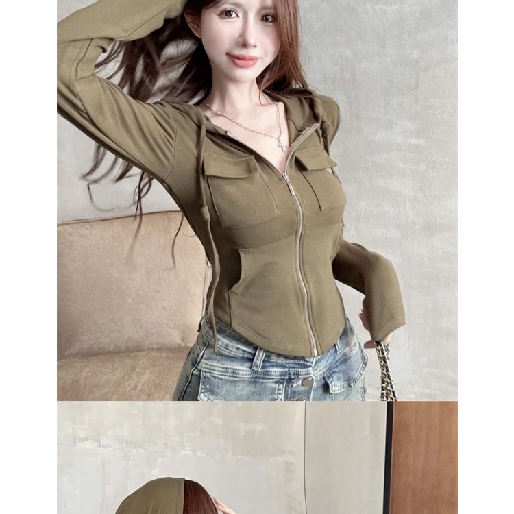 Áo Khoác Có Nón Phối Khóa Kéo Thời Trang Hàn Quốc