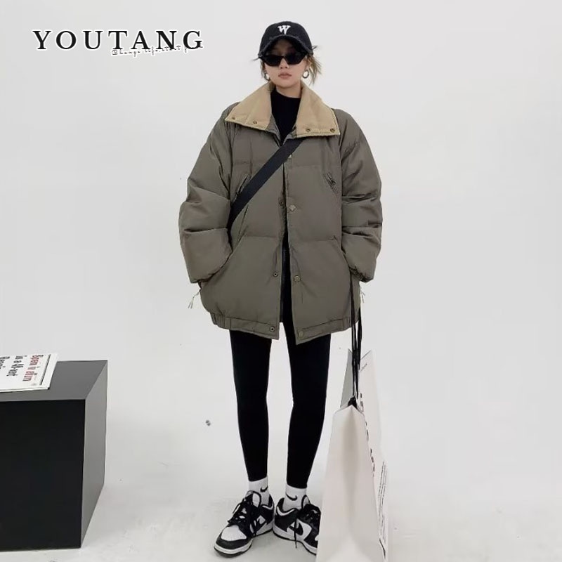 YOUTANG Áo Khoác cotton Dày Dặn Dáng Rộng Phong Cách Mỹ Cho Nam Nữ
