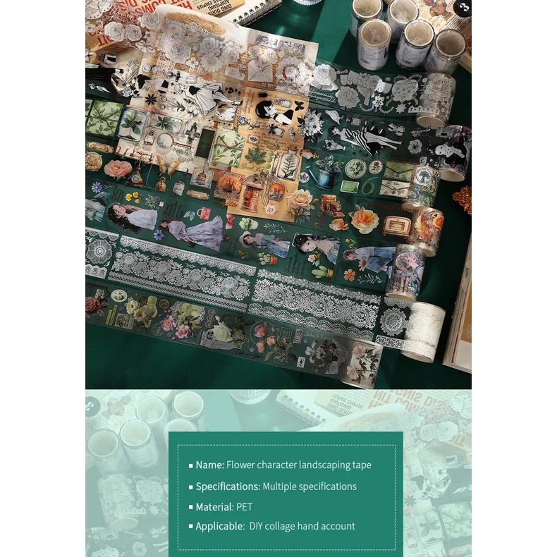 Cuộn 200cm / Cuộn Băng Dính Hình Hoa diy Sáng Tạo Trang Trí Đa Ứng Dụng