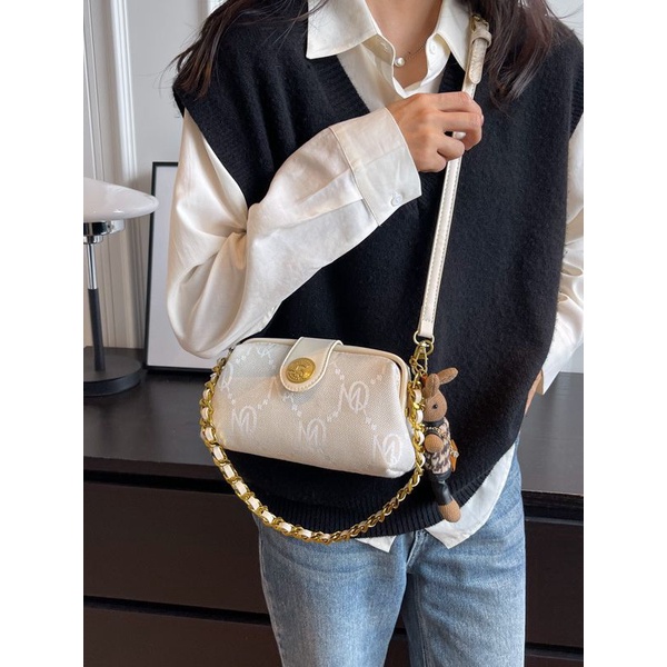 Túi Xách Vải Đeo Vai Phối Dây Xích Thời Trang Mùa Đông 2023 Cho Nữ